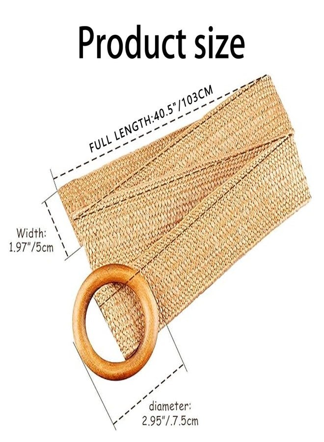 Suny Smiling Boho Braided Belt Women, Womens Braided Belts, Wide Stretch Straw Woven Waist Belt with Round Buckle, Rattan Elastic Bohemian Waistband for Dresses, Jeans, Pants, Vacation Events - Image 2